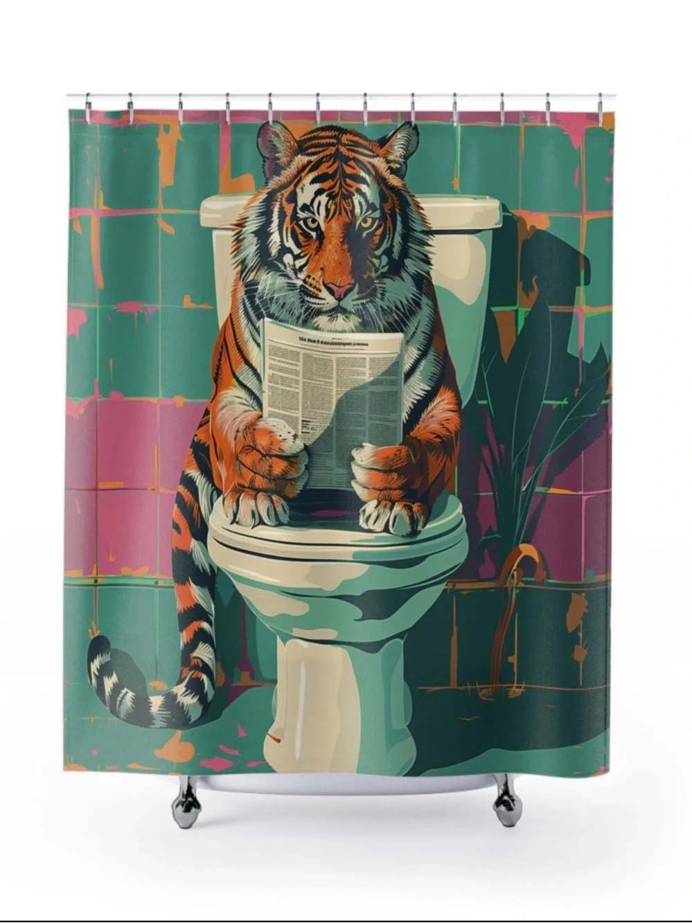 Tiger Print Shower Curtain in Green